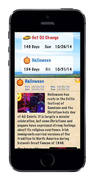 Holiday Countdown w/Recurring Calendar Events for the iPhone
